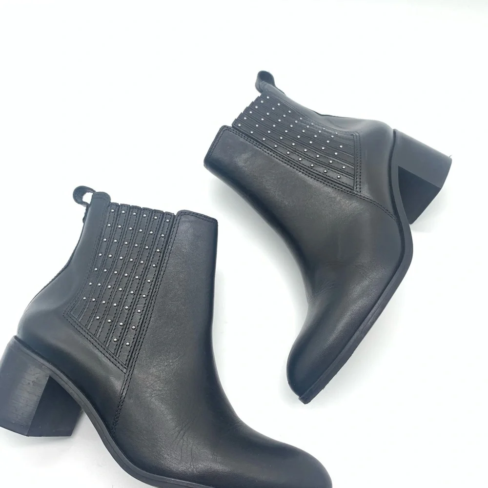 Dune Elegant Black Leather Ankle Boots with Stud Accents Block Heel size 40 UK